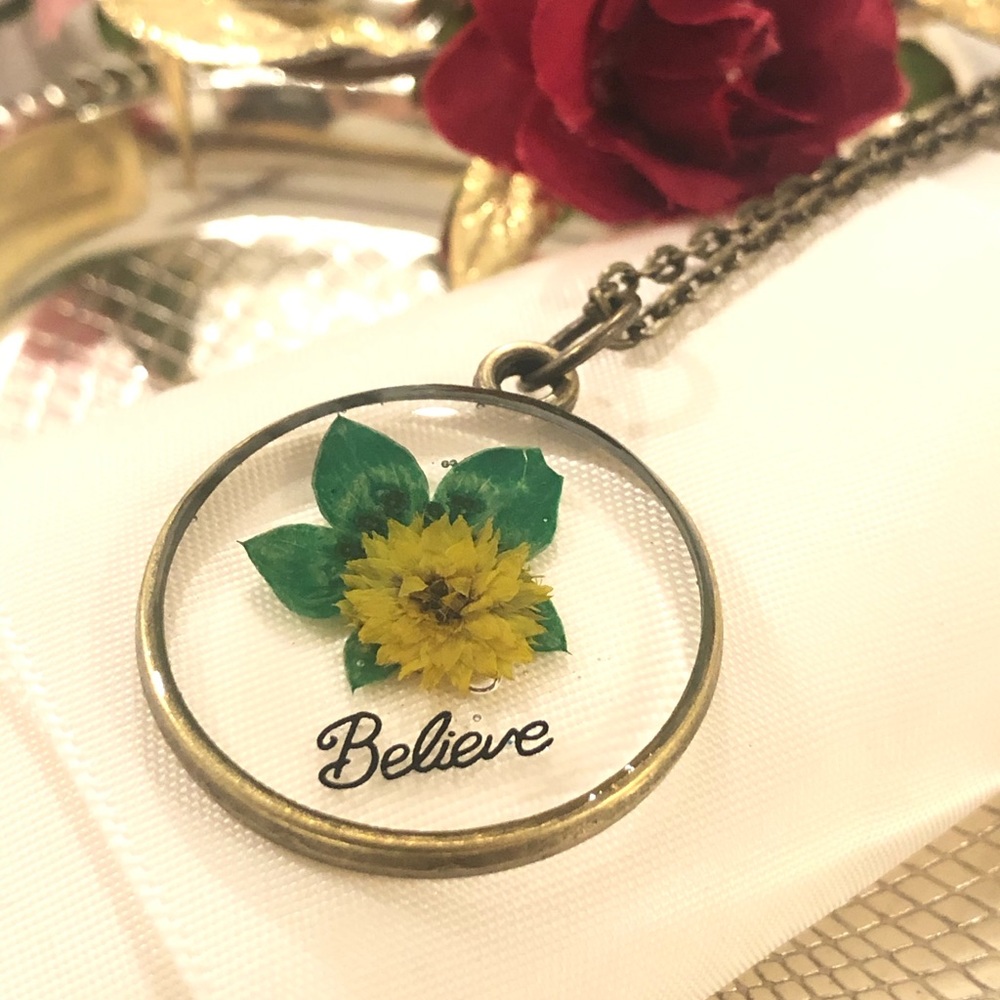 Believe Pressed Flower Pendant